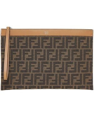 Fendi Medium Flat Ff Jacquard Pouch - Grey