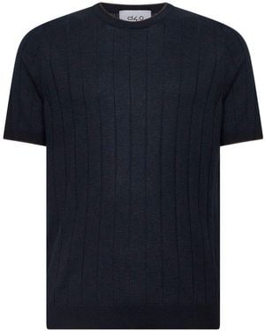 D 40 Flat-Ribbed Cotton Knit Crewneck Jumper - Blue