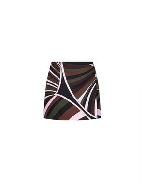 PUCCI Khaki And Iride-Print Crêpe De Chine Mini Skirt - Black