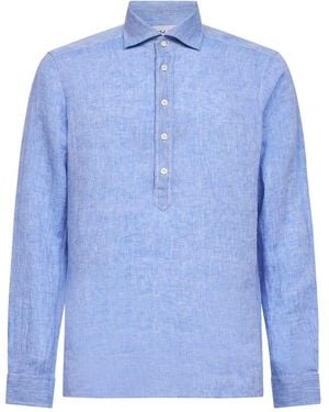 D 40 Linen Shirt-Style Polo Shirt - Blue