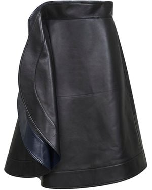 Bottega Veneta Leather A-Line Skirt - Black