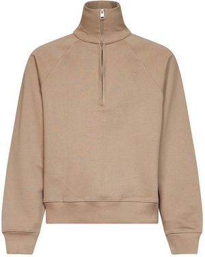 Ami Paris Cotton Ami De Cœur Half-Zip Sweatshirt - Natural