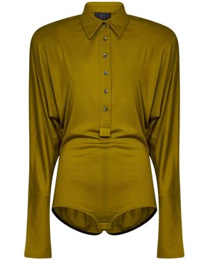 Mugler Wool-Blend Jersey Polo Bodysuit - Green