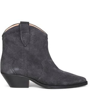 Isabel Marant Washed Suede Dewina Western Ankle Boots - Blue