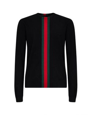 Gucci Fine Knit Wool Sweater With Web - Blue