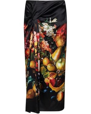Dries Van Noten Flemish Painting-Print Silk Suma Draped Skirt - Black