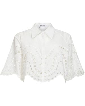 Charo Ruiz Embroidered Cotton Blend Storm Cropped Blouse - White