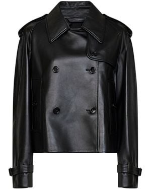 Burberry Leather Mayfair Cropped Trench Jacket - Black