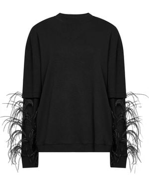 DARKPARK Troy Feather-Embellished Double-Sleeve Sweatshirt - Black