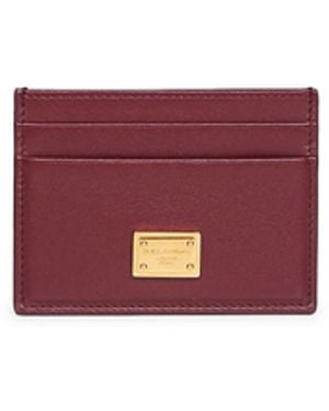 Dolce & Gabbana Burgundy Plongé Calfskin Leather Card Holder - White