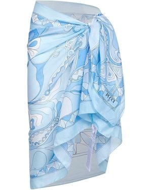 PUCCI Pale Orchidee-Print Cotton Sarong - Blue