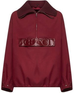 GUCCI *グッチ* EMBOSSED GABARDINE ボンバージャケット Gucci Embossed Gabardine Bomber Jacket in Red | Lyst