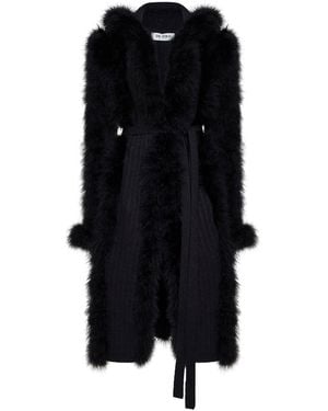 The Attico Knit And Feathers Long Belted Cardigan - Black