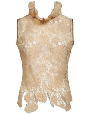 GIUSEPPE DI MORABITO Cream Lace Asymmetric Top - Natural