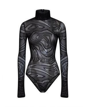 PUCCI Labirinto-Pattern Jacquard Tulle Bodysuit - Black