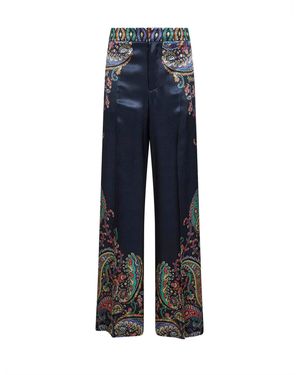 Etro Paisley-Print Envers Satin Wide-Leg Trousers - Blue