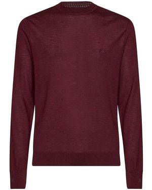 Etro Burgundy Wool And Silk Pegaso-Embroidered Sweater - Purple