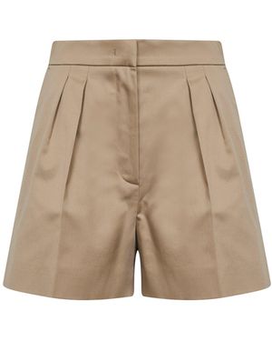 Max Mara Khaki Stretch Cotton Satin Mxmtabacco Shorts - Natural