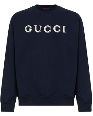 Gucci Dark Cotton Jersey Embroidered Sweatshirt - Blue