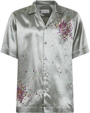 Dries Van Noten Mint Viscose Blend Firework Sequin-Embellished Bowling Shirt - Grey