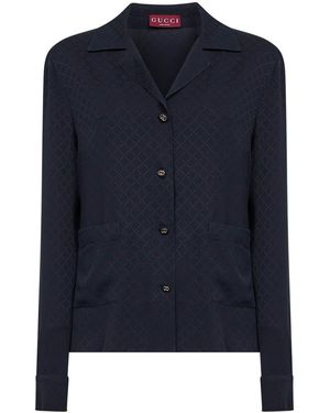 Gucci Dark Jacquard Viscose And Silk Shirt - Blue