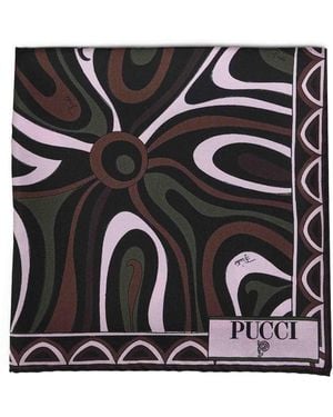 PUCCI Khaki And Marmo And Leocorno-Prints Silk Twill Scarf<Br - Black