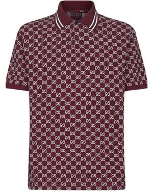 Gucci Burgundy Gg Jacquard Cotton Pique Polo Shirt - Red