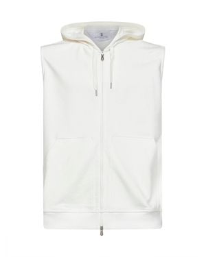 Brunello Cucinelli Off- Techno Fleece Zip-Up Hooded Vest - White