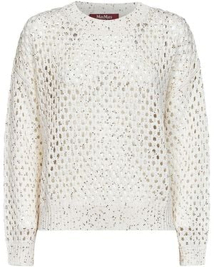 Max Mara Maglia Boxy Con Paillettes Mstgeyser Bianca - Bianco
