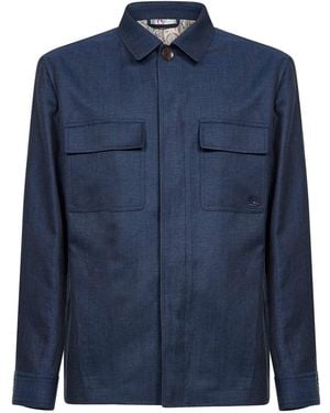 Etro Wool And Linen Shirt Jacket - Blue