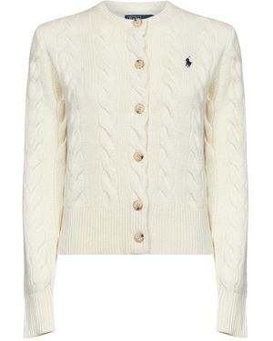 Polo Ralph Lauren Authentic Cream Wool And Cashmere Cable Knit Cardigan - White