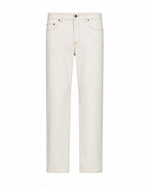 Versace Ivory Stretch Cotton Denim Tapered Jeans - White