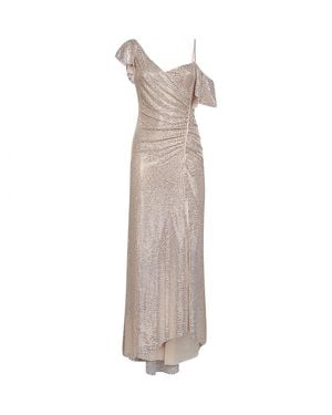 Self-Portrait Champagne Rhinestone-Embellished Tulle Draped Maxi Dress - White