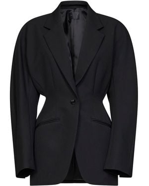 Mugler Lightweight Virgin Wool Deconstructed Cinched Blazer - Black