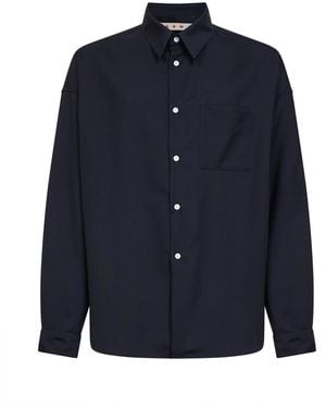 Marni Dark Tropical Wool Long-Sleeved Shirt - Blue