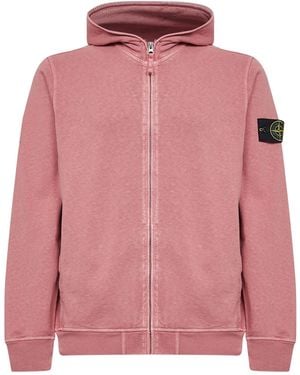 Stone Island Oleander Malfilé Cotton Zip-Up Hoodie - Pink