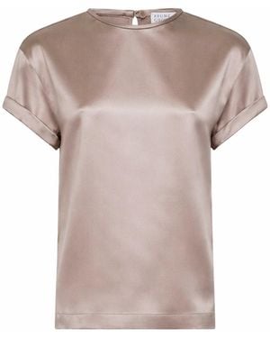 Brunello Cucinelli Stretch Silk Satin Monili Blouse - Pink