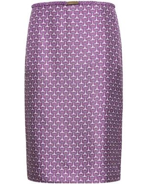 Gucci Printed Silk Twill Midi Skirt - Purple
