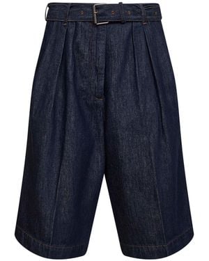 Dries Van Noten Denim Belted And Pleated Bermuda Shorts - Blue