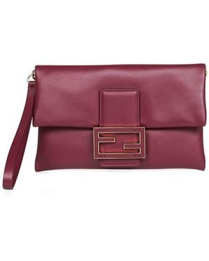 Fendi Burgundy Mamma Baguette Pouch Clutch - Purple