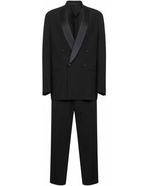 Giorgio Armani Virgin Wool Crepe Double-Breasted Tuxedo Suit - Black