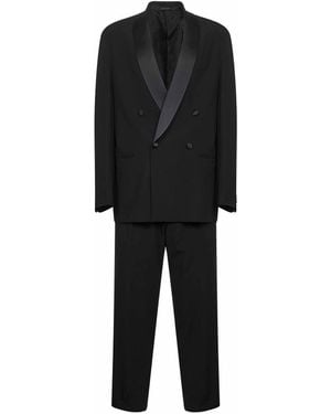 Giorgio Armani Virgin Wool Crepe Double-Breasted Tuxedo Suit - Black