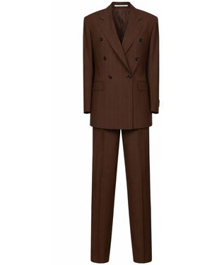 Tagliatore Pinstriped Virgin Wool Double-Breasted Suit - Brown