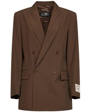MM6 by Maison Margiela Camel Wool Blend Double-Breasted Blazer - Brown