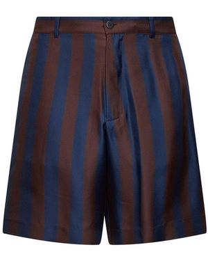 Fendi And Pequin Silk Bermuda Shorts - Blue