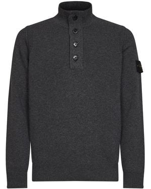 Stone Island Melange Lead Lambswool Zip-Up Jumper - Black