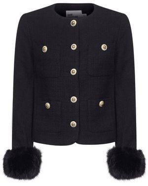 Self-Portrait Bouclé Faux Fur Cuffs Jacket - Blue