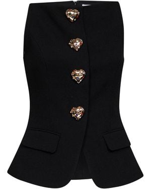 Self-Portrait Wool Crêpe Top - Black