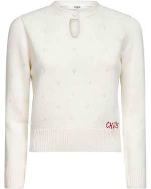Chloé Ivory Openwork Knit Fitted Jumper - White
