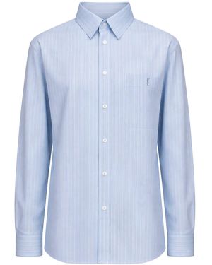Saint Laurent And Striped Cotton Poplin Cassandre Shirt - Blue
